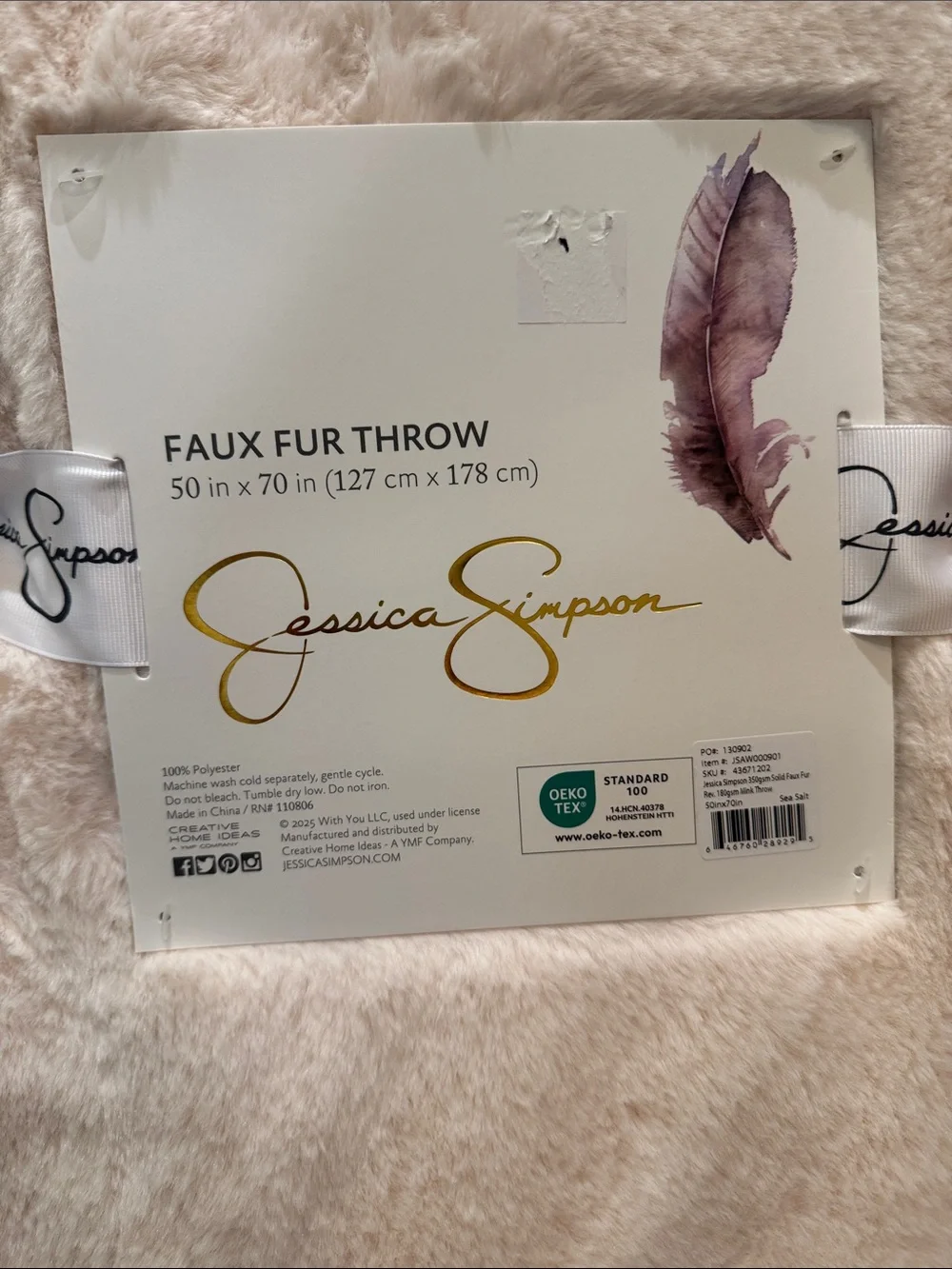 Jessica Simpson Plush Faux Fur Throw Blanket in Winter White